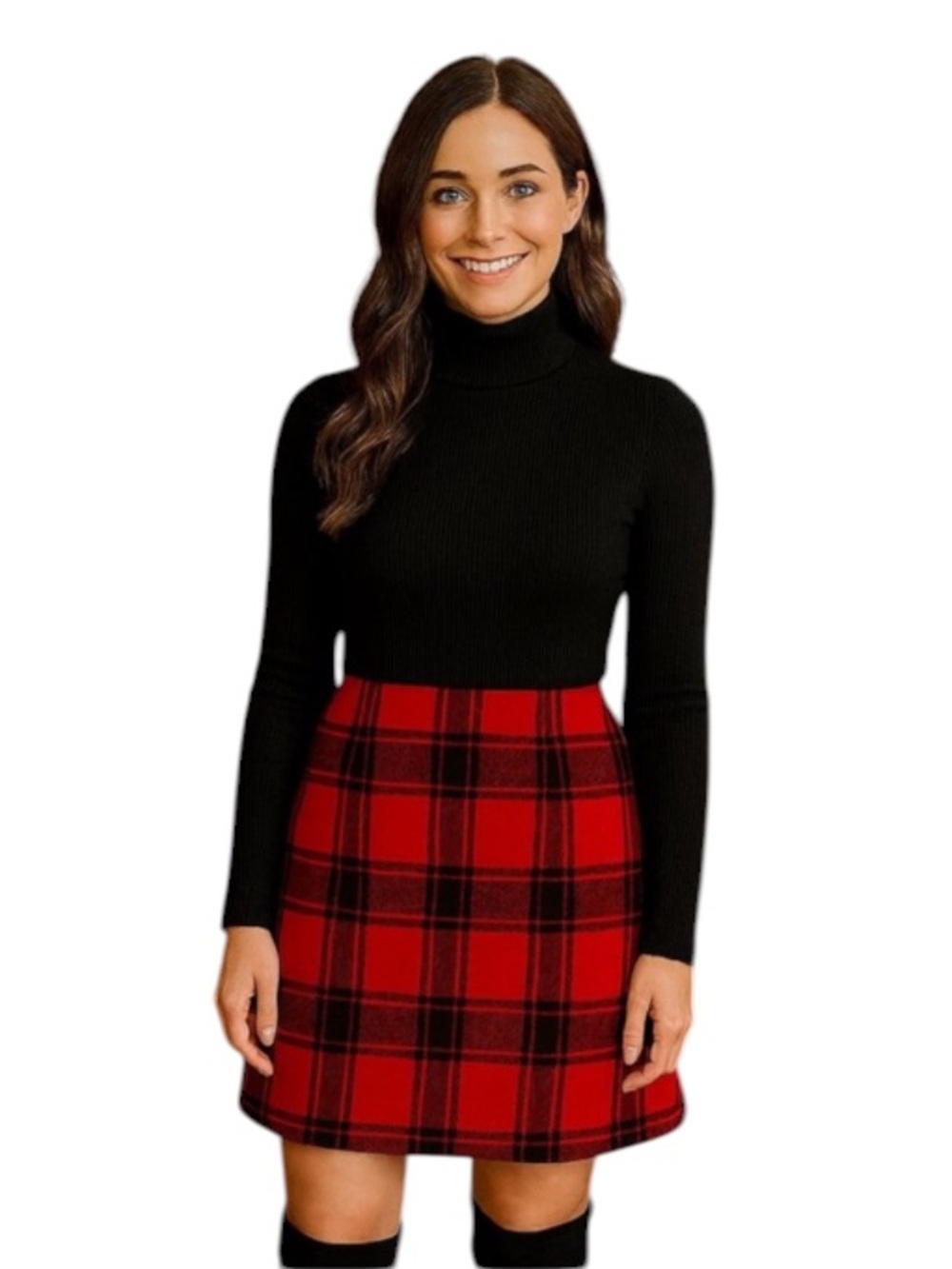 Talbots Vibrant Red Plaid Wool Blend Skirt Size 12P‎